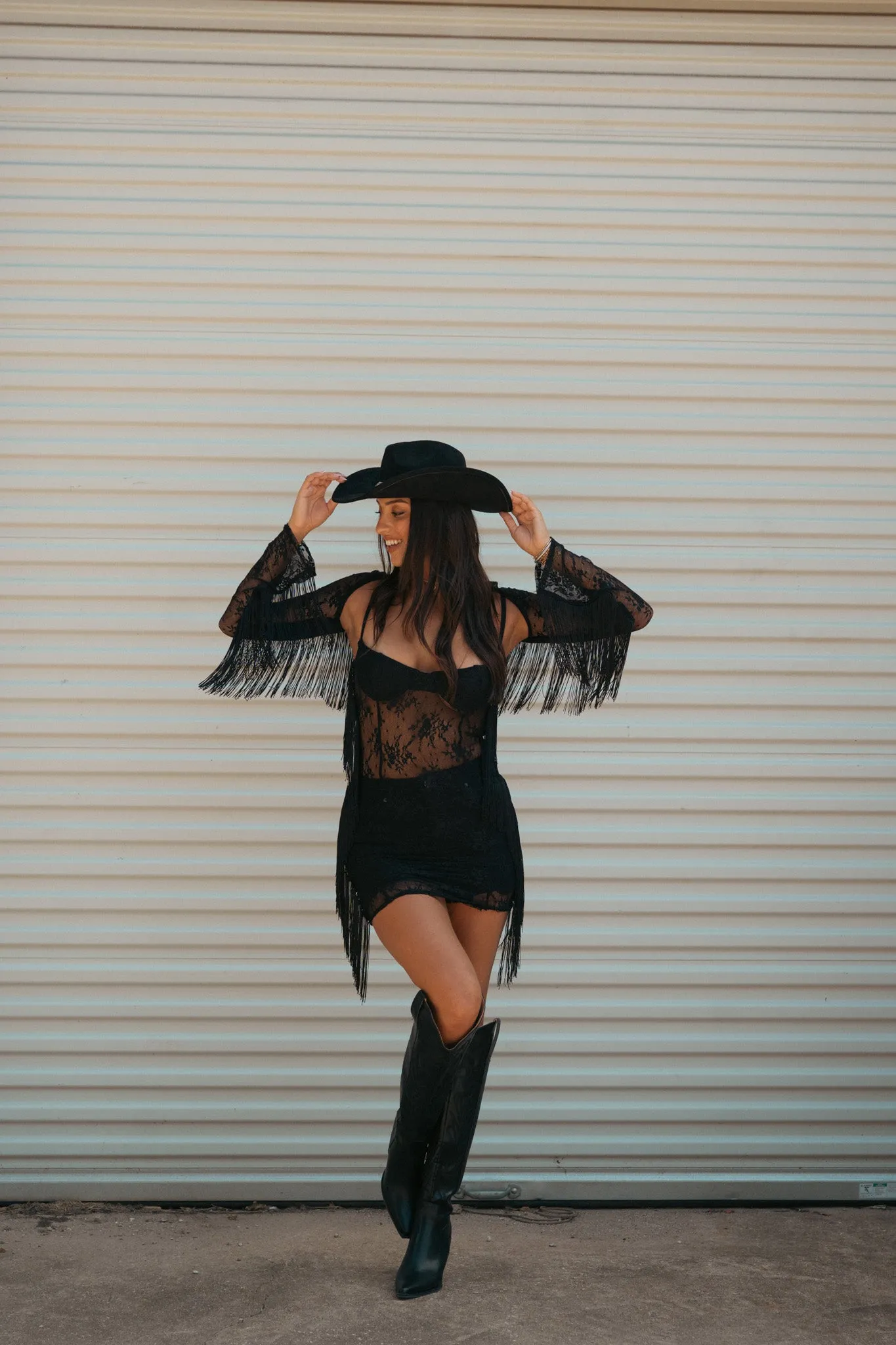 Dakota Sheer Lace   Fringe Mini Dress Set
