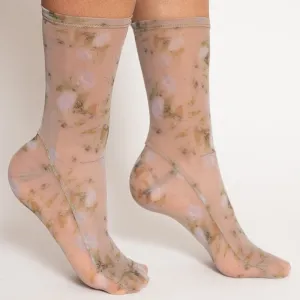 Darner Cream Rosendal Floral Mesh Socks