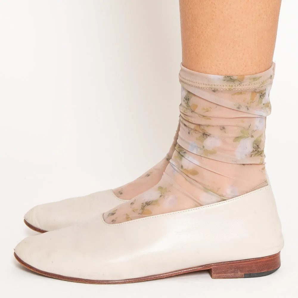 Darner Cream Rosendal Floral Mesh Socks