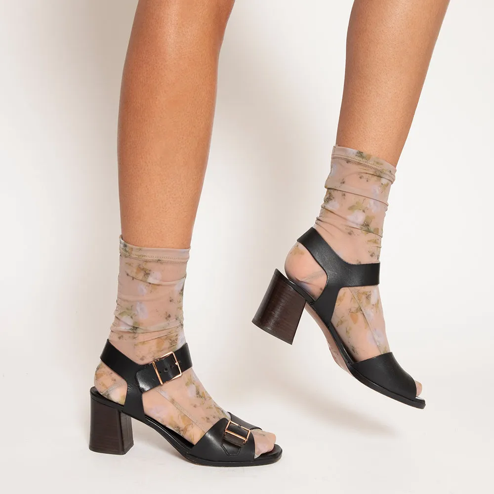 Darner Cream Rosendal Floral Mesh Socks