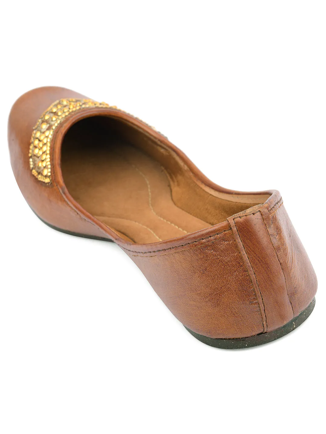 DESI COLOUR Women Brown Embellished Ethnic Mojaris Flats