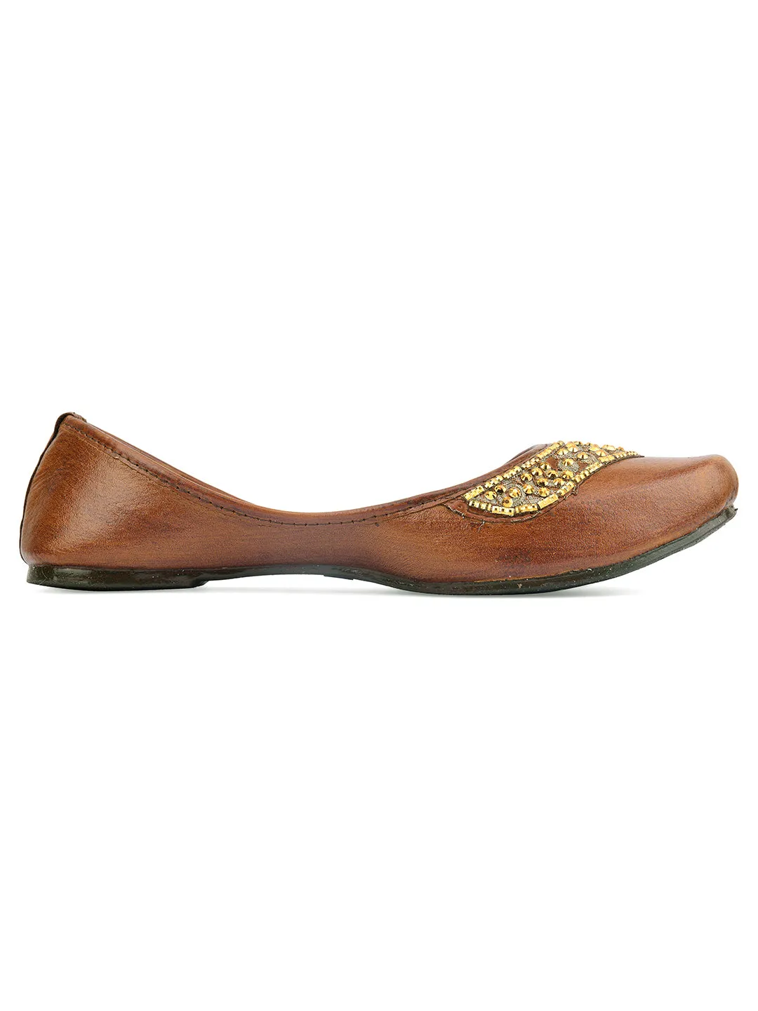 DESI COLOUR Women Brown Embellished Ethnic Mojaris Flats