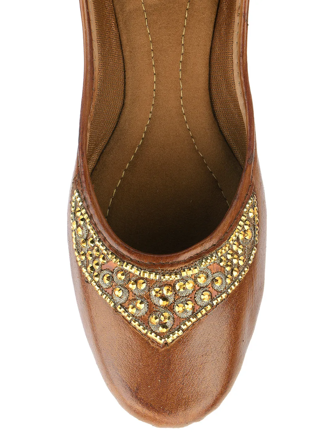DESI COLOUR Women Brown Embellished Ethnic Mojaris Flats