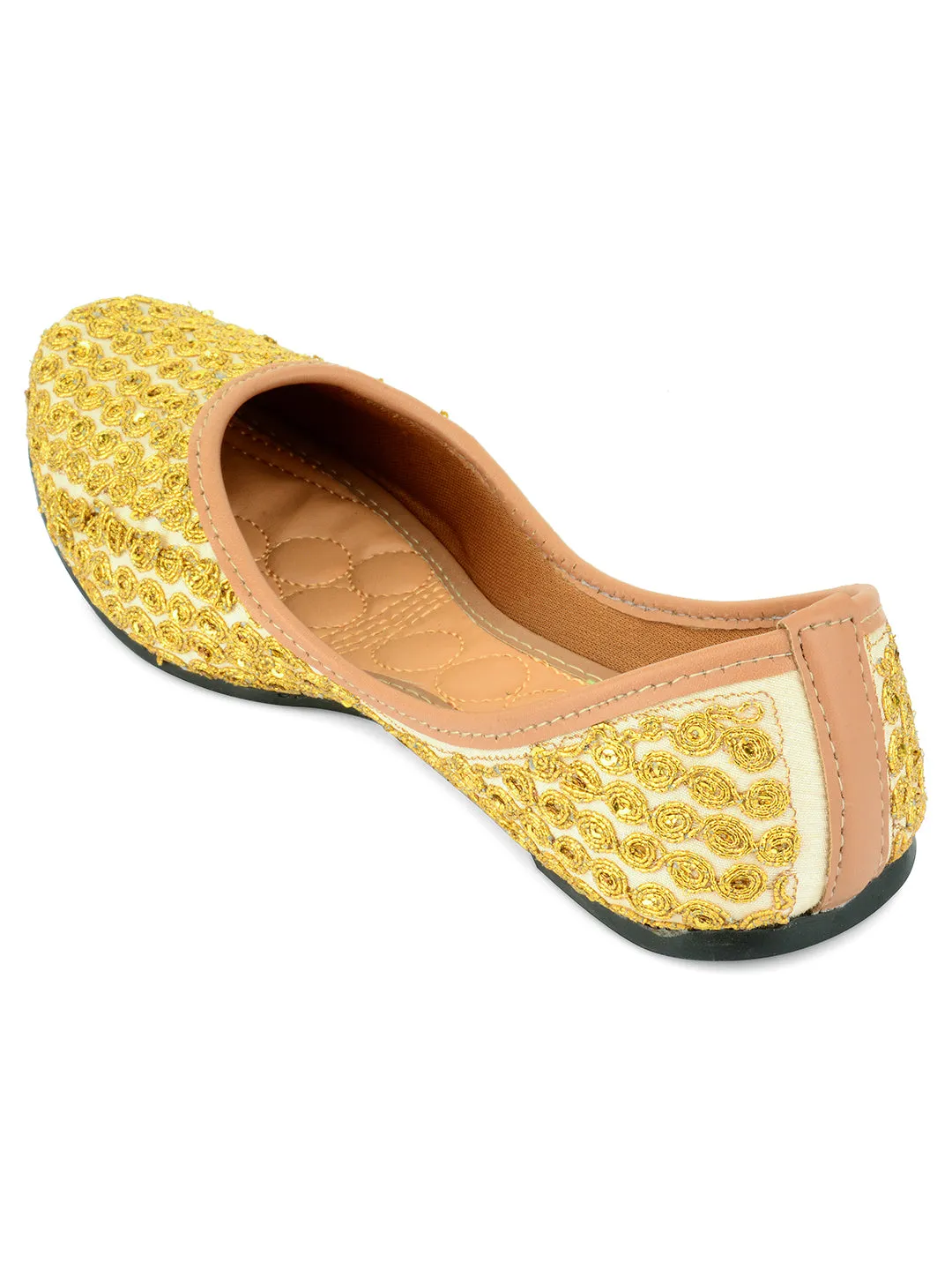 DESI COLOUR Women Gold-Toned Embellished Ethnic Ballerinas Flats