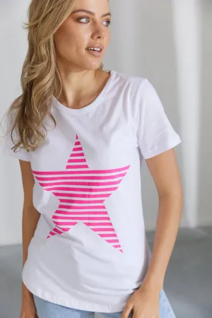 Evie Tee - White w Hot Pink Star