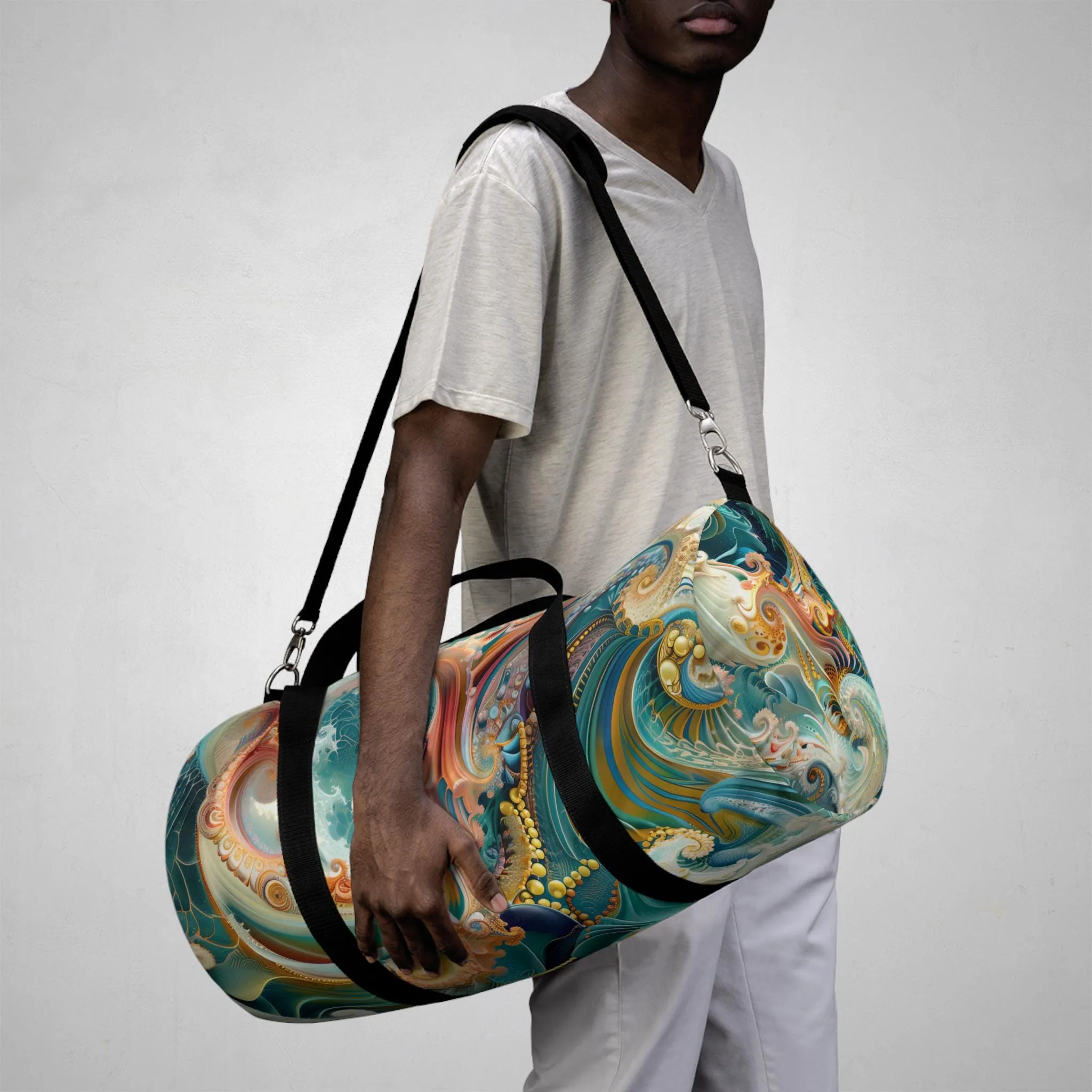 Fractal Duffel Bag, Teal Green and Vibrant Colors, Gym Bag, Travel Bag, Weekend Bag, Overnight Bag