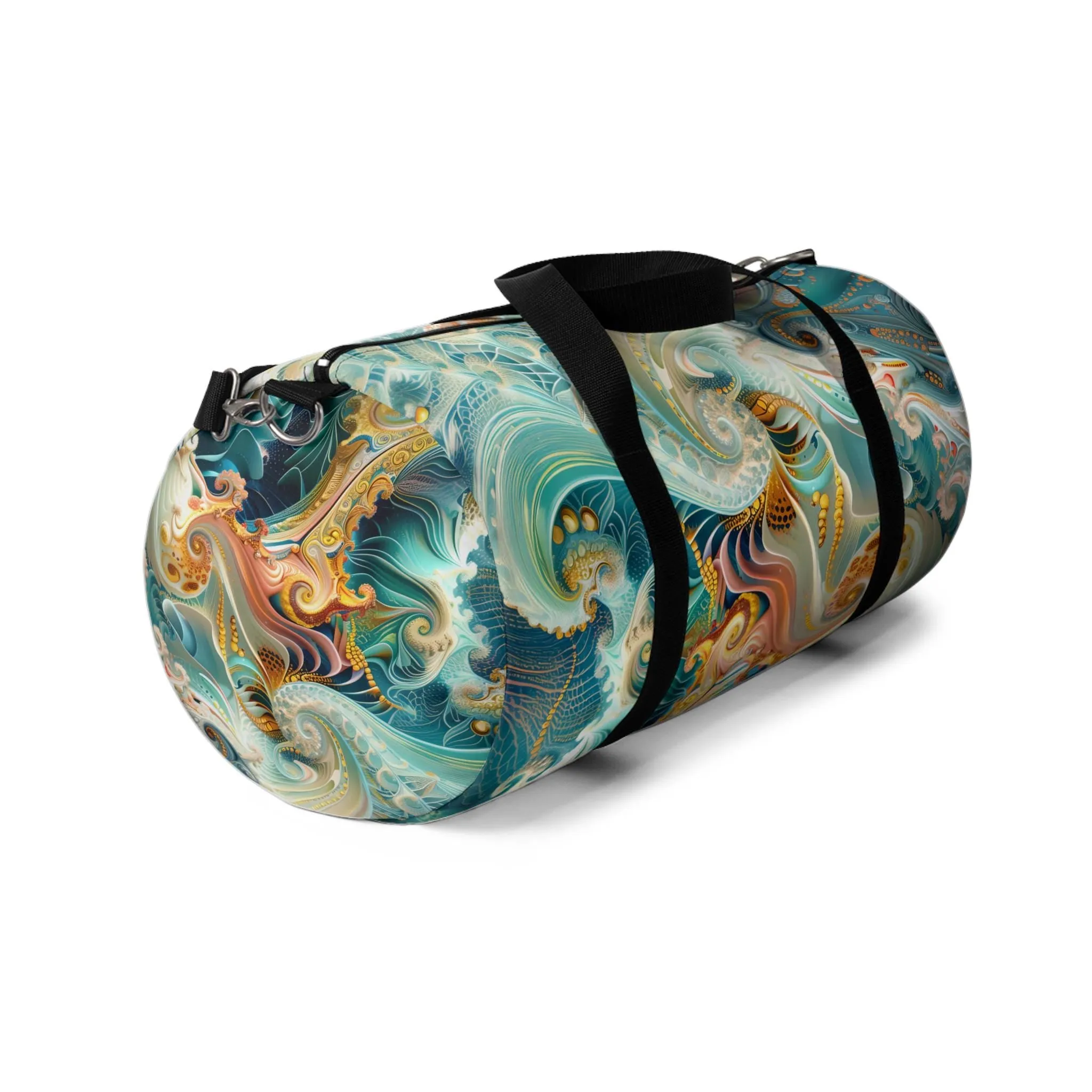 Fractal Duffel Bag, Teal Green and Vibrant Colors, Gym Bag, Travel Bag, Weekend Bag, Overnight Bag