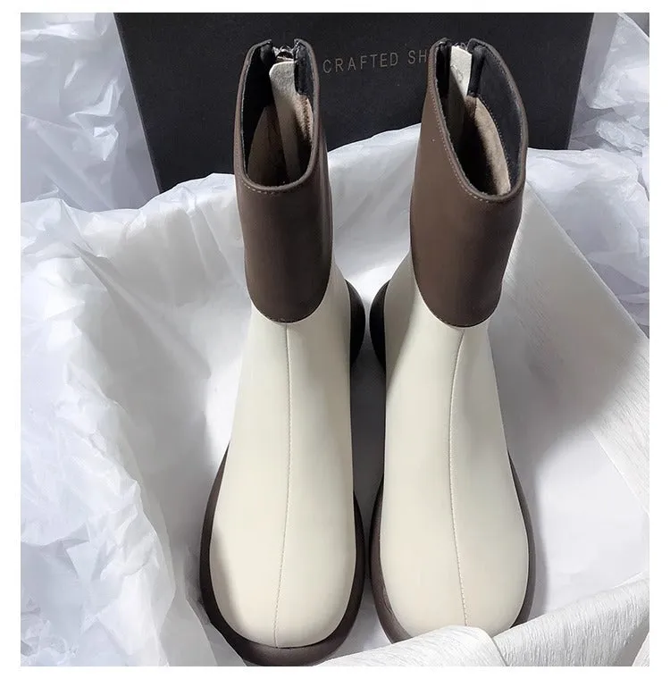 French Style Casual Chunky Heel Short Boots