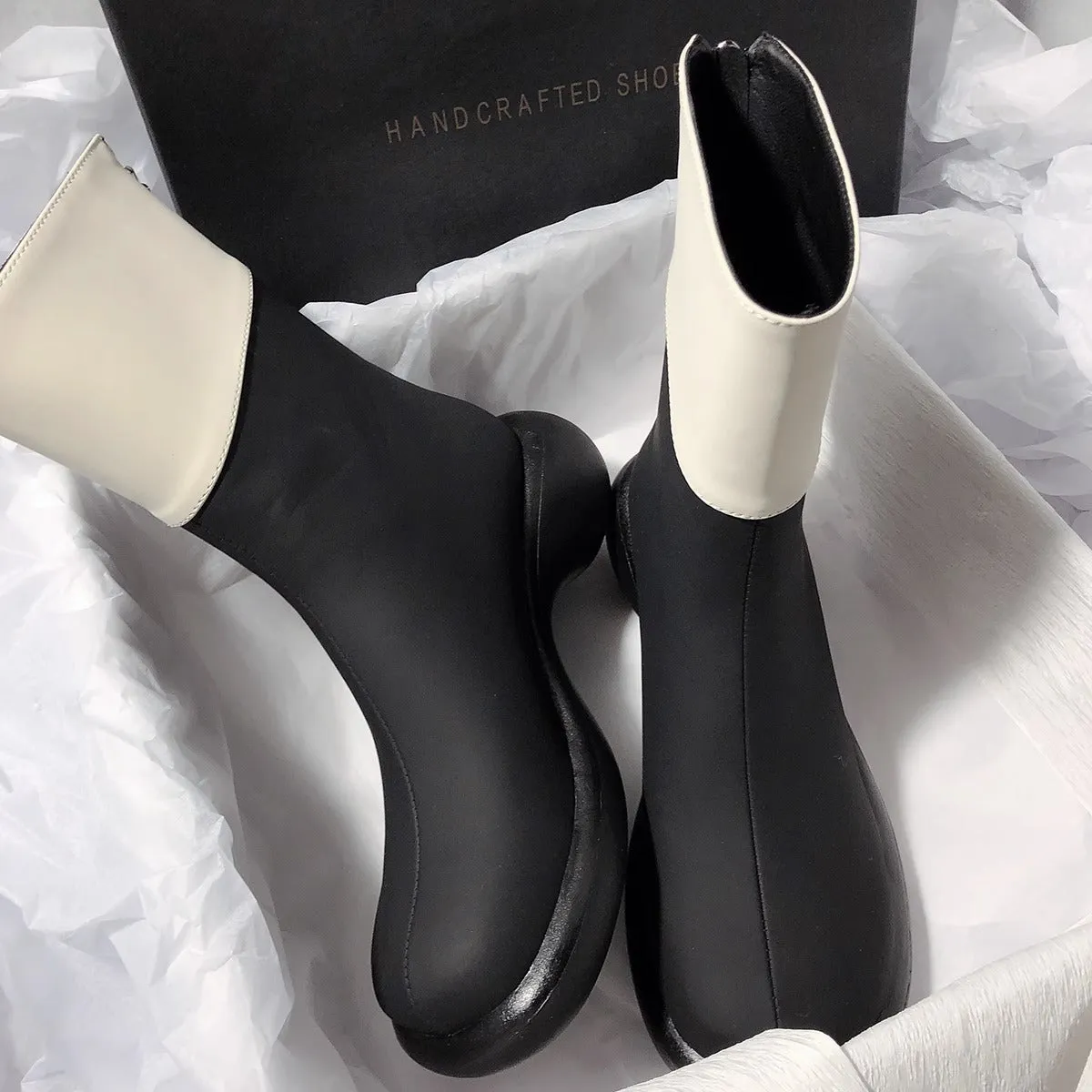 French Style Casual Chunky Heel Short Boots