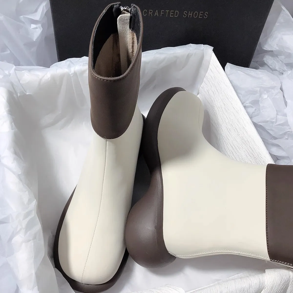 French Style Casual Chunky Heel Short Boots