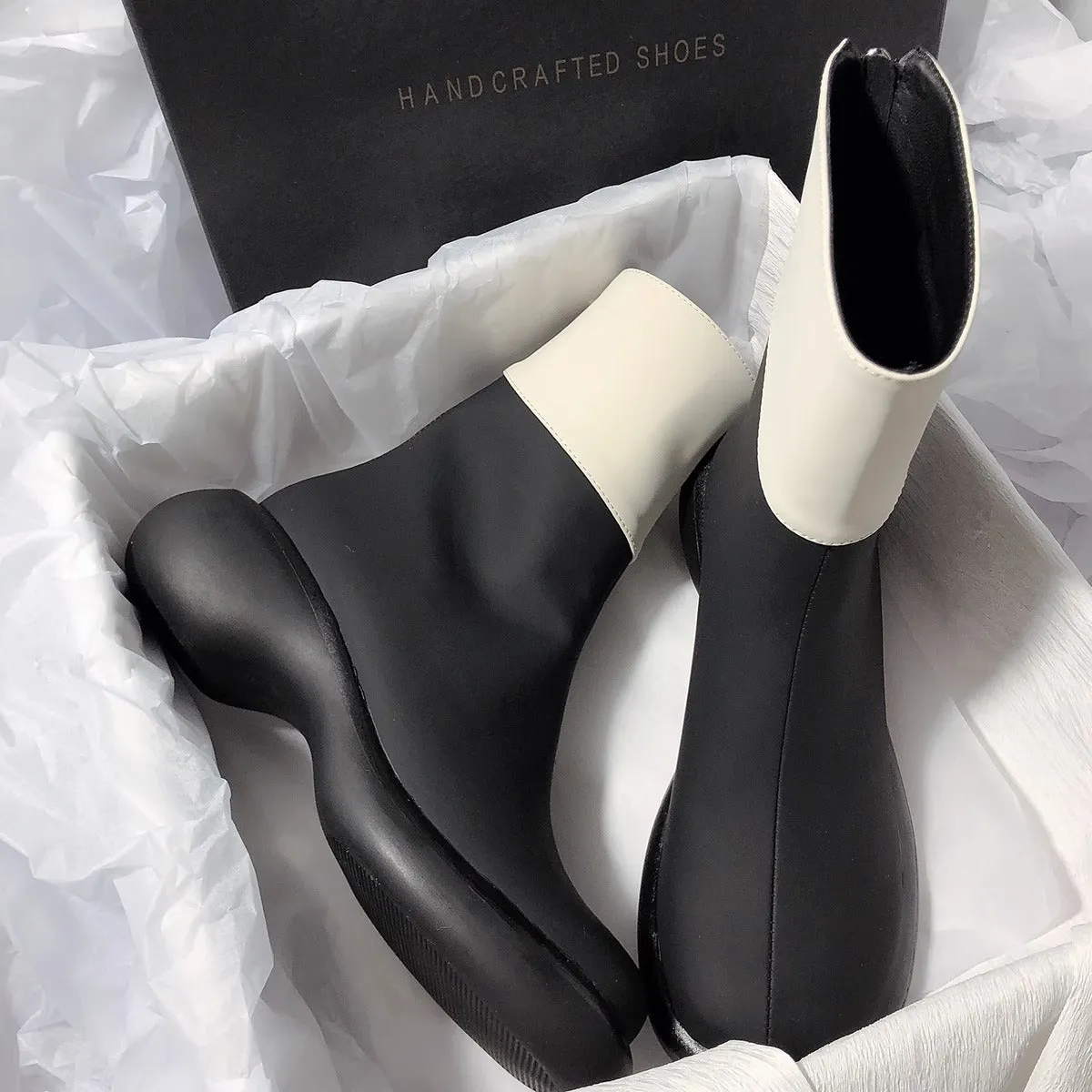 French Style Casual Chunky Heel Short Boots