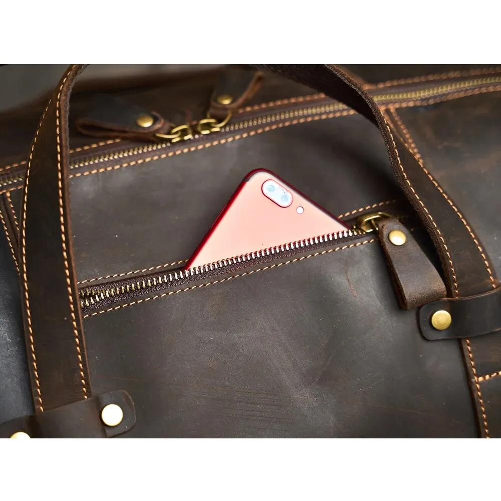 Genuine Leather Vintage Travel Duffle Bag for Men