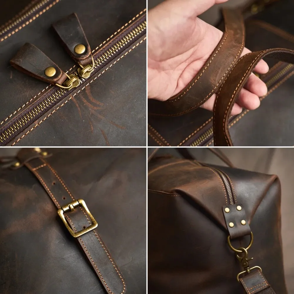 Genuine Leather Vintage Travel Duffle Bag for Men