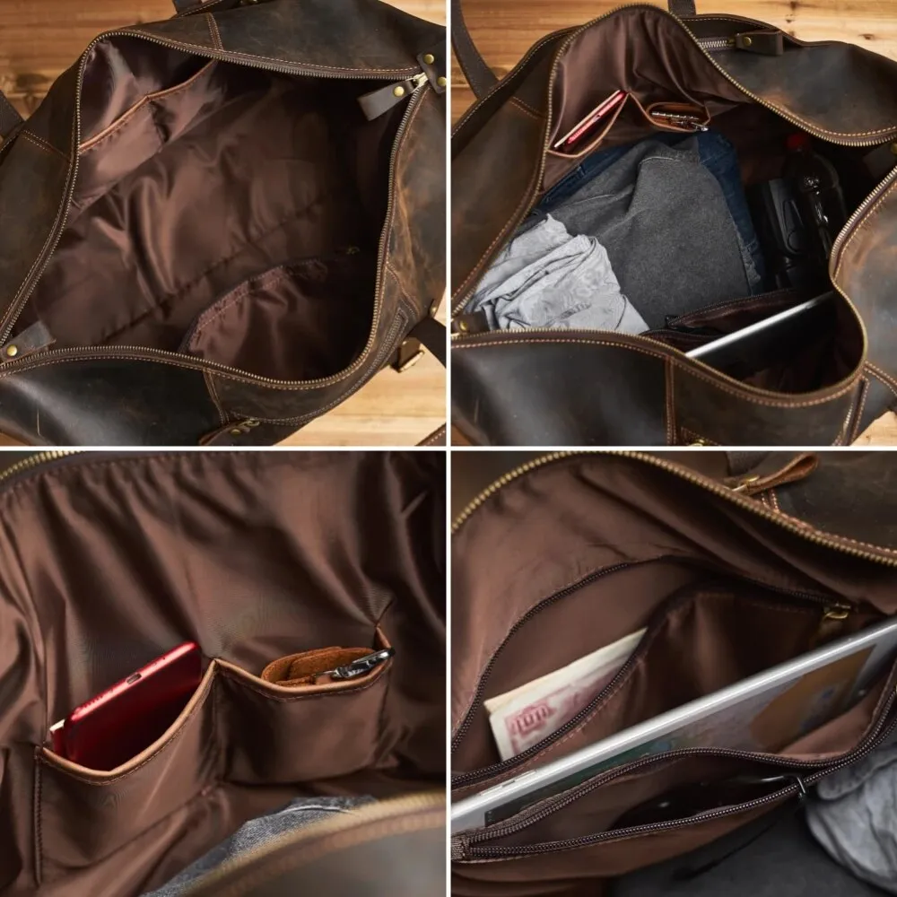 Genuine Leather Vintage Travel Duffle Bag for Men