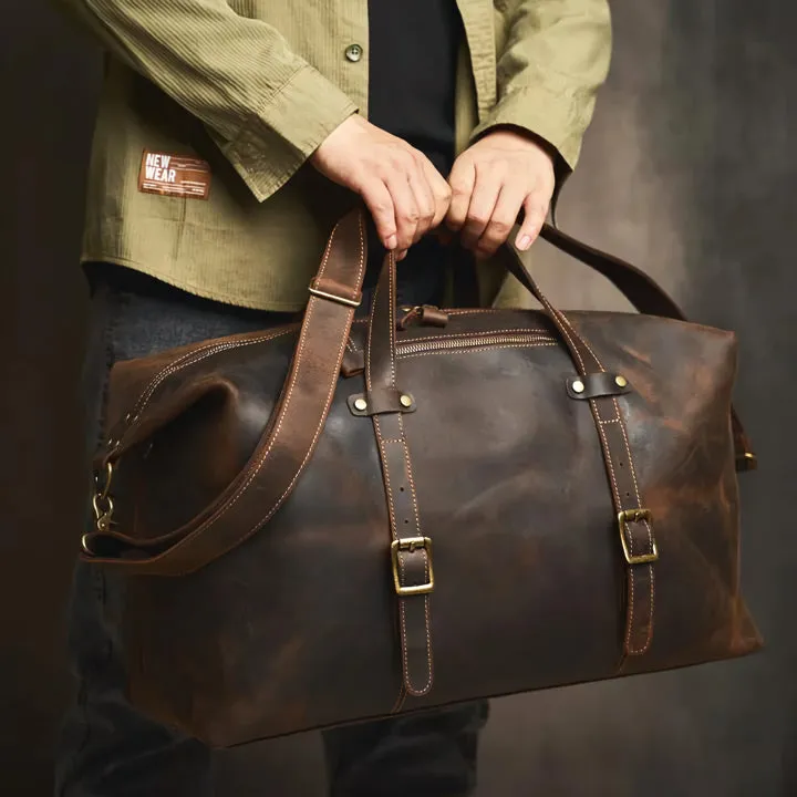 Genuine Leather Vintage Travel Duffle Bag for Men