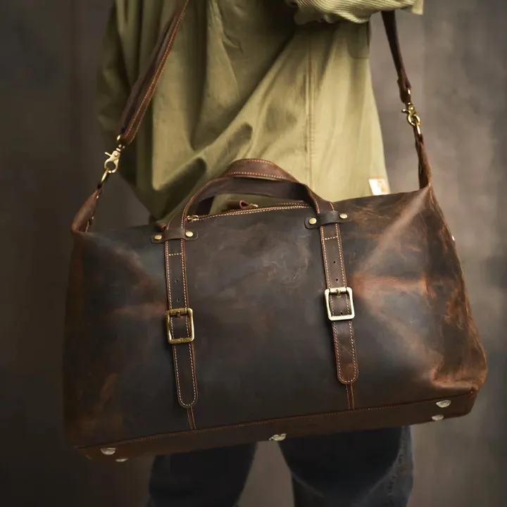 Genuine Leather Vintage Travel Duffle Bag for Men