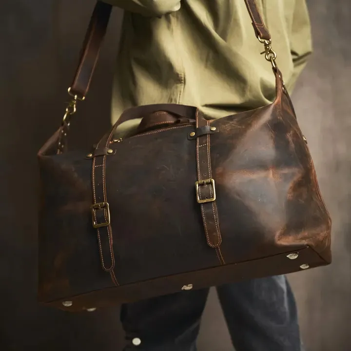Genuine Leather Vintage Travel Duffle Bag for Men