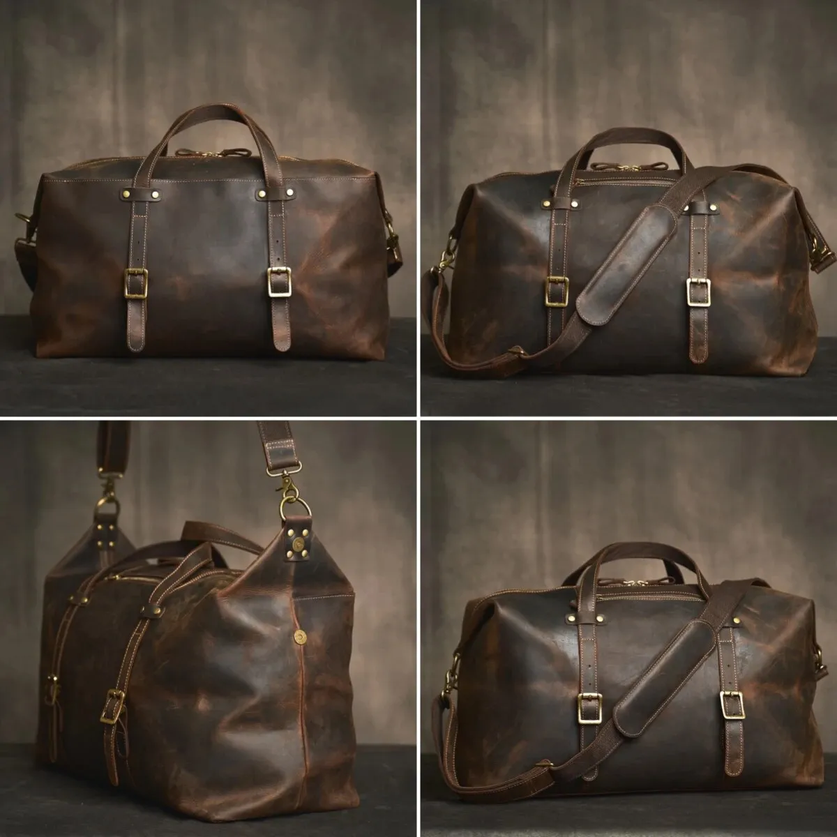 Genuine Leather Vintage Travel Duffle Bag for Men