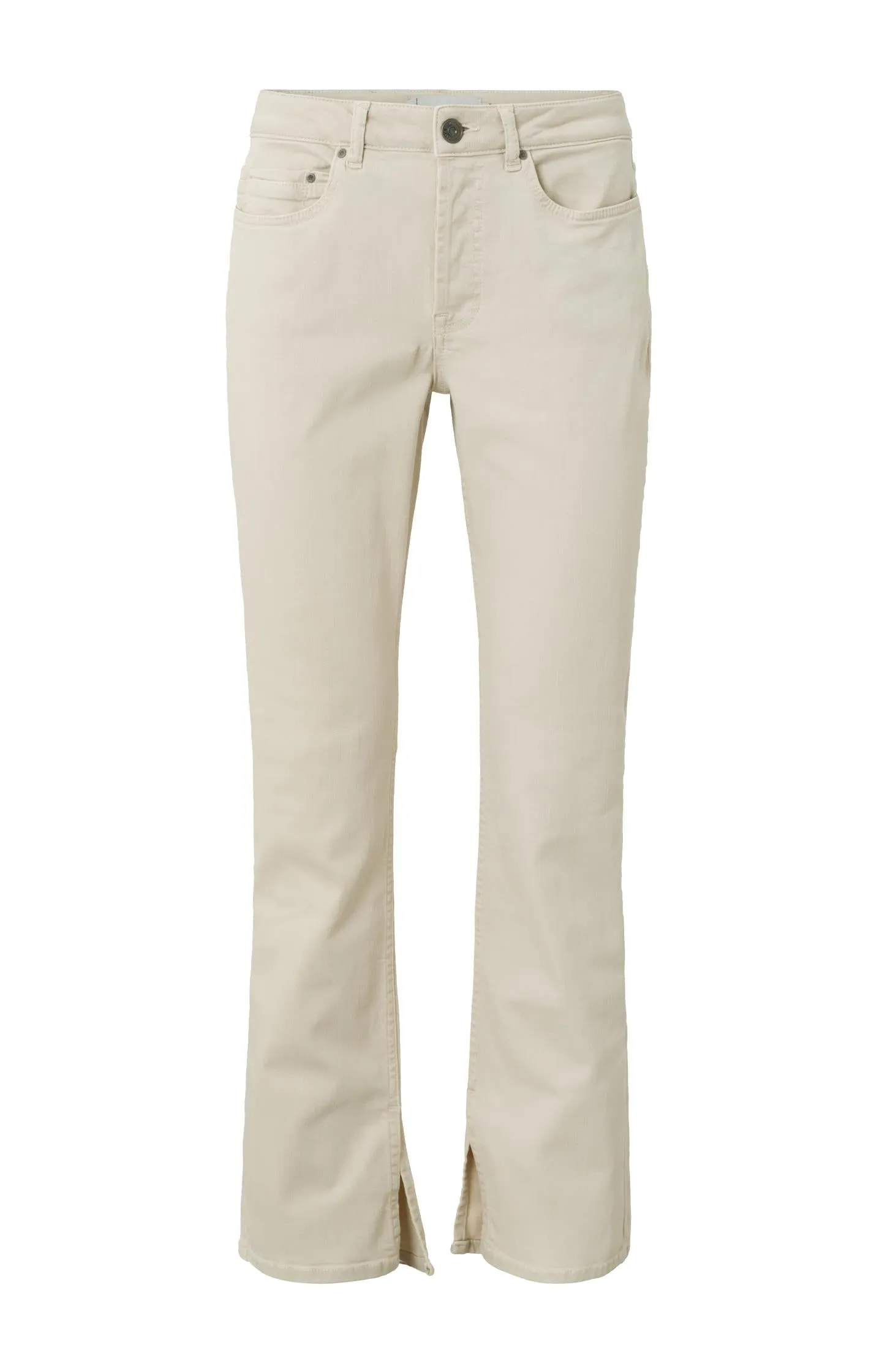 Kick flair denim with five pocket style, zip fly and subtle