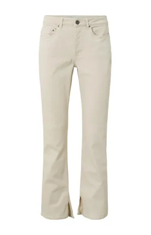 Kick flair denim with five pocket style, zip fly and subtle