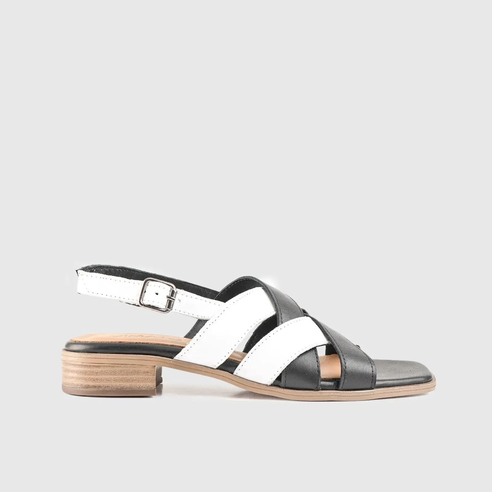 Leather Comfort Block Heel Sandal 8512 Black/White