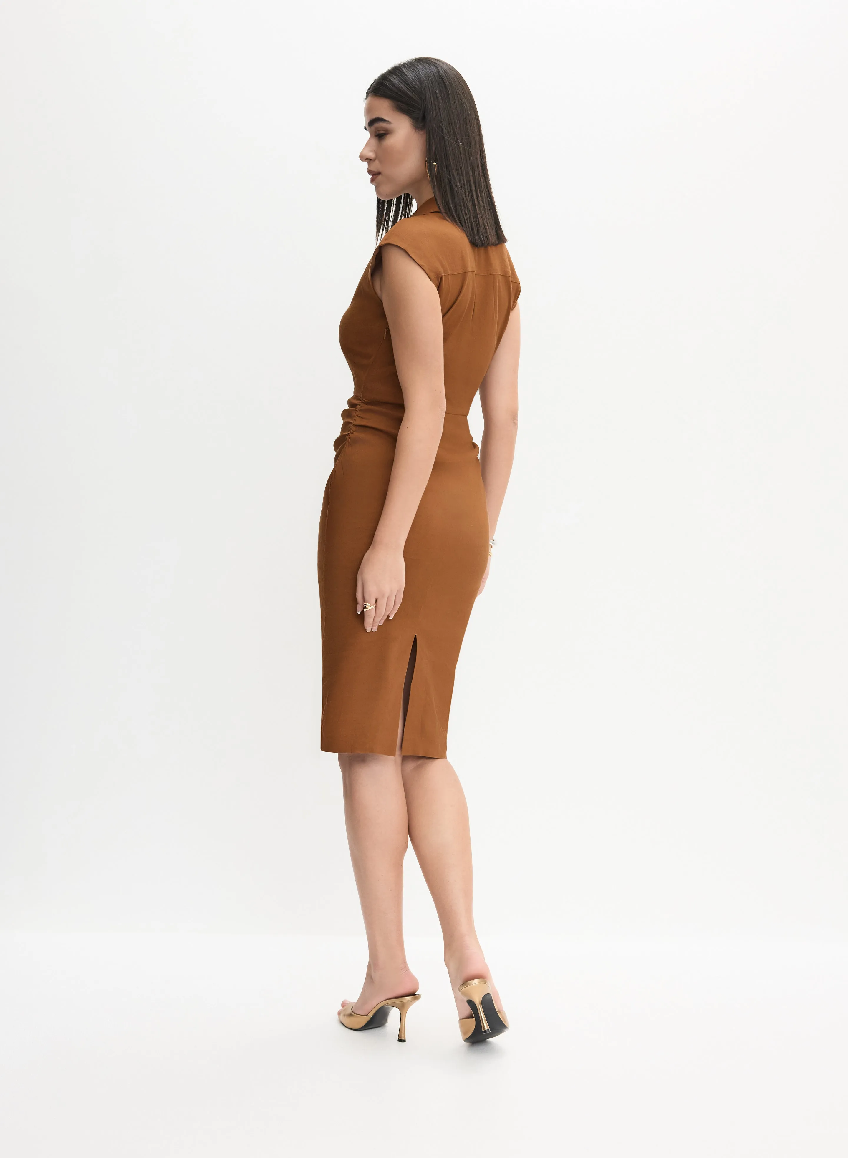 Linen-Blend Twist Front Dress