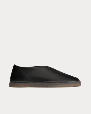 Linoleum Piped Shiny Leather Black Slip On Sneakers