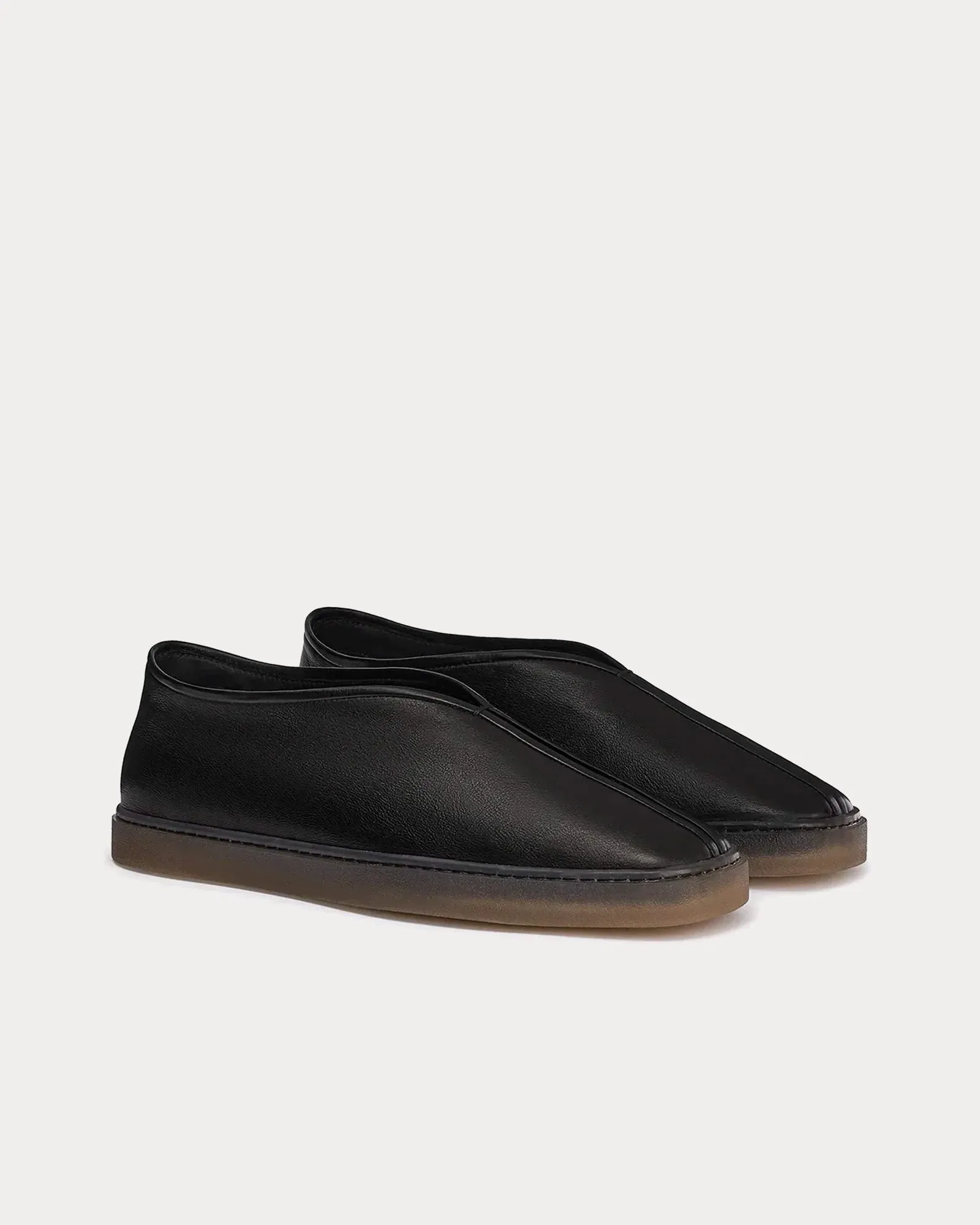 Linoleum Piped Shiny Leather Black Slip On Sneakers