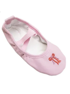 Little Girls Pink Leather Red Bow Detail Ballet Shoes 6-10 Toddler