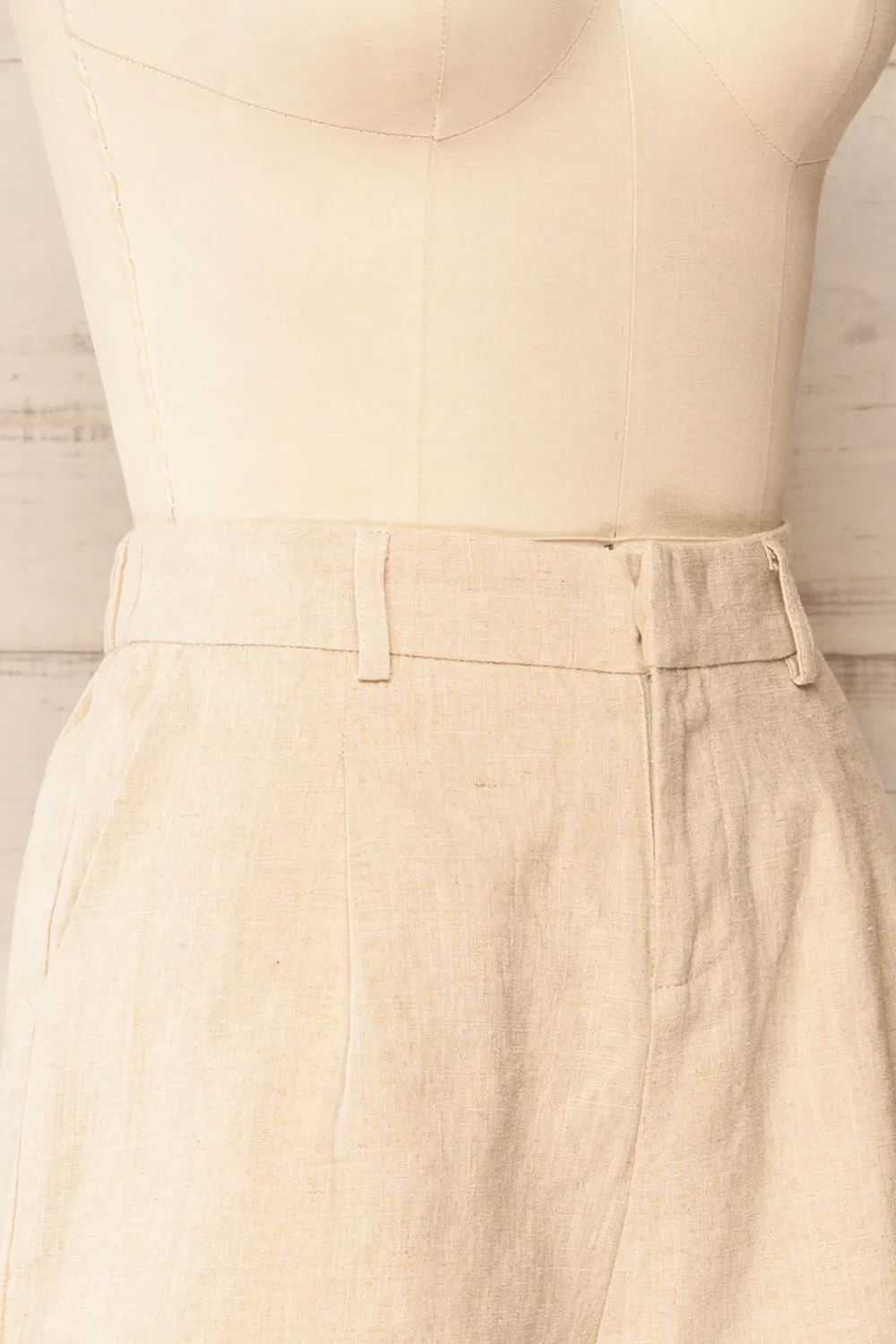 Lokeren | Beige High-Waisted Linen Shorts