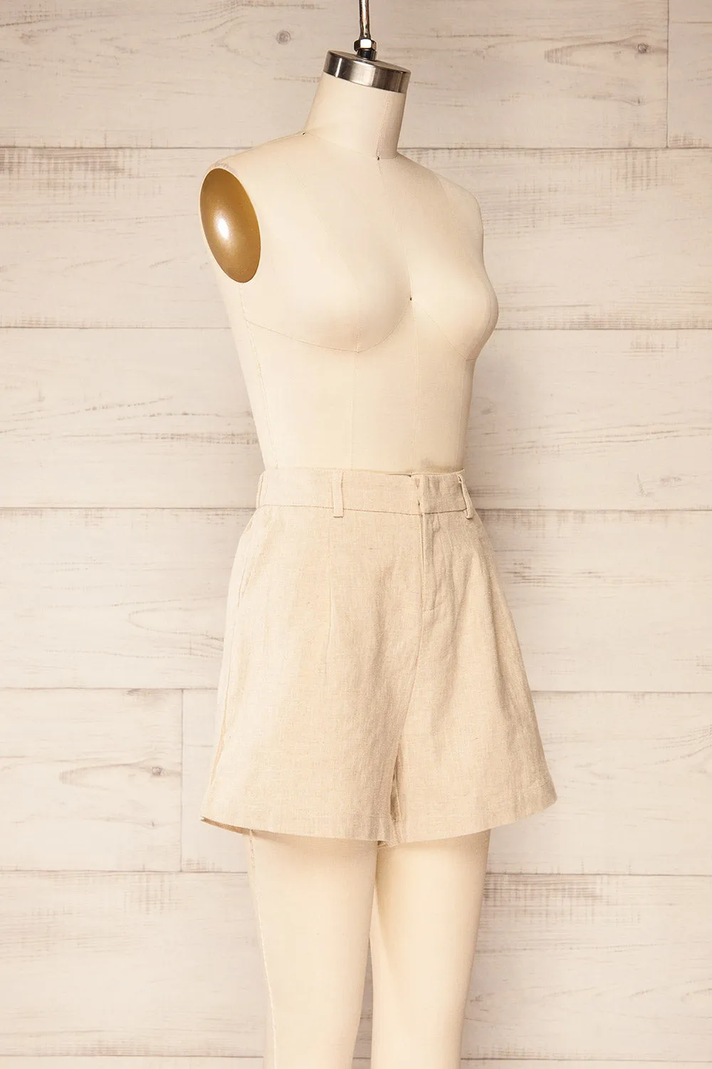 Lokeren | Beige High-Waisted Linen Shorts