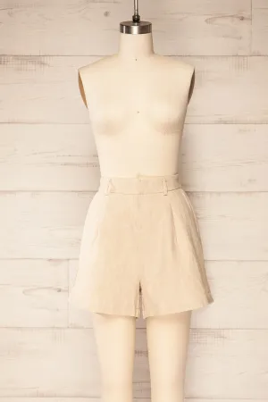Lokeren | Beige High-Waisted Linen Shorts
