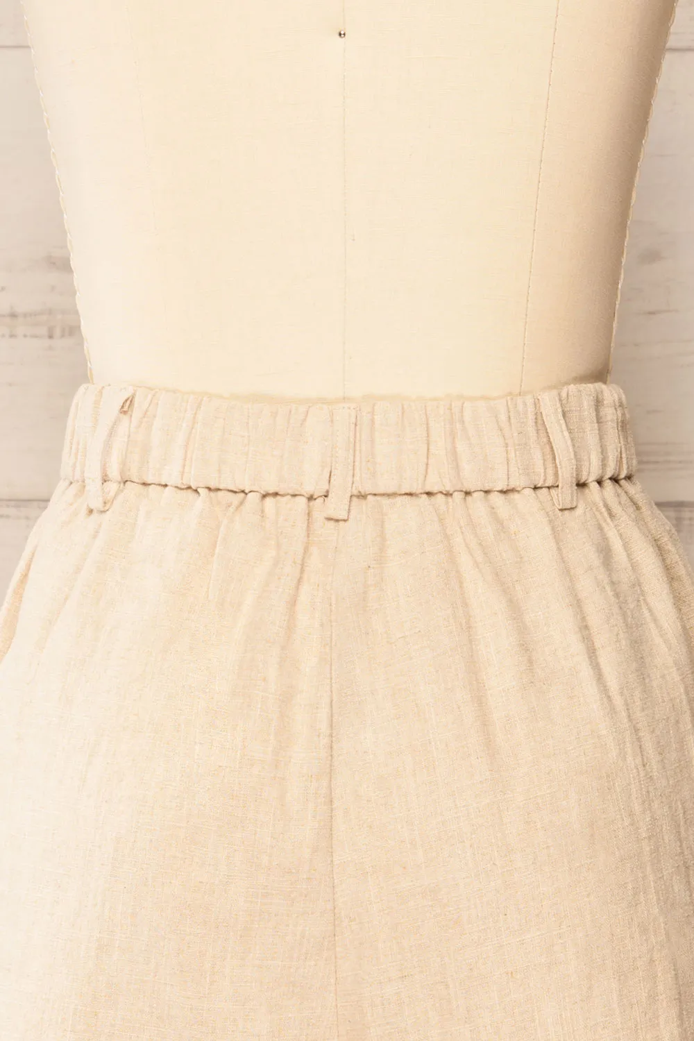 Lokeren | Beige High-Waisted Linen Shorts