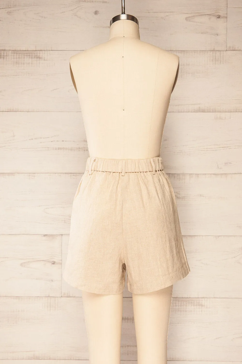 Lokeren | Beige High-Waisted Linen Shorts