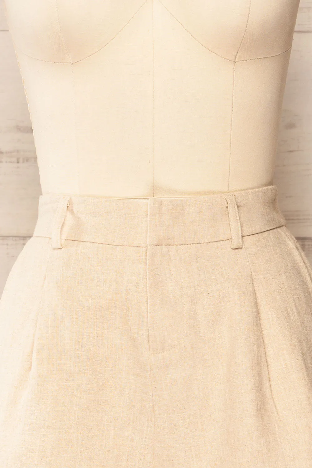Lokeren | Beige High-Waisted Linen Shorts