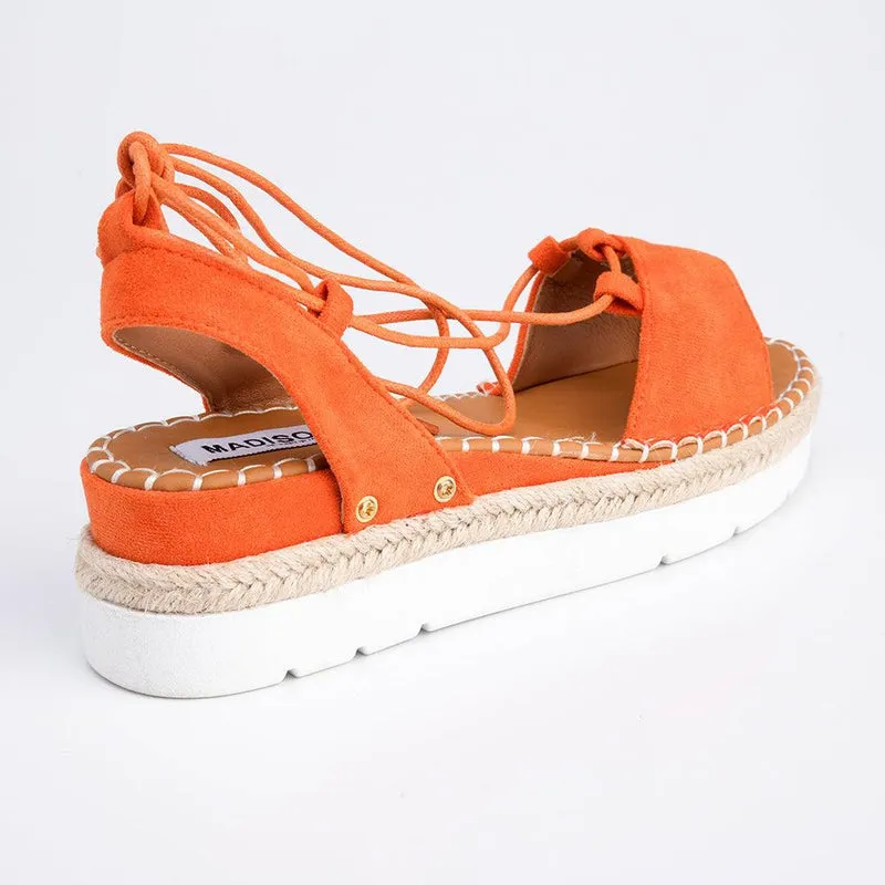 Madison Calli Ankle Wrap Wedge Sandal - Orange