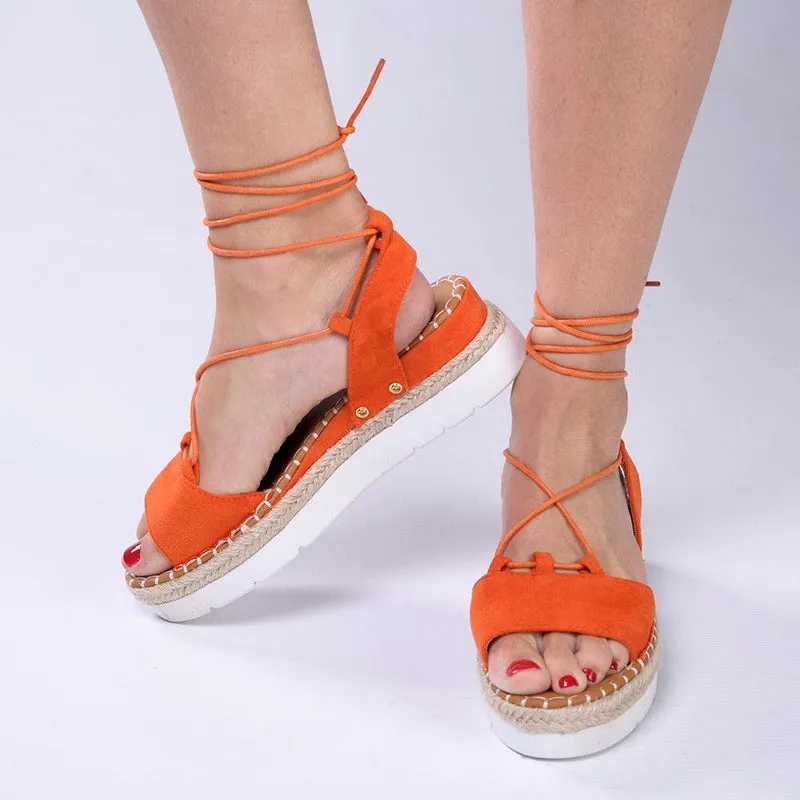 Madison Calli Ankle Wrap Wedge Sandal - Orange