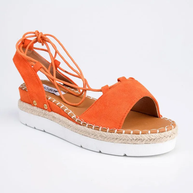 Madison Calli Ankle Wrap Wedge Sandal - Orange