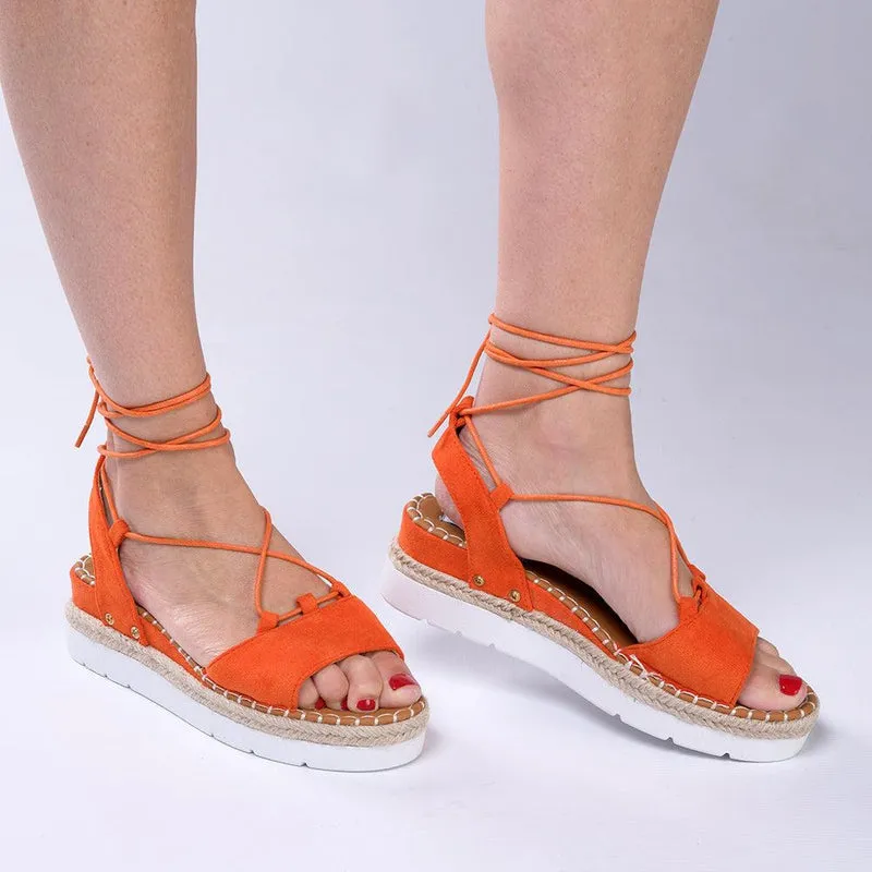 Madison Calli Ankle Wrap Wedge Sandal - Orange