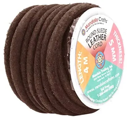 Mandala Crafts Round Suede Cord for Jewelry Making, Genuine Cowhide Leather Rope for Beading, Braiding, DIY Crafting