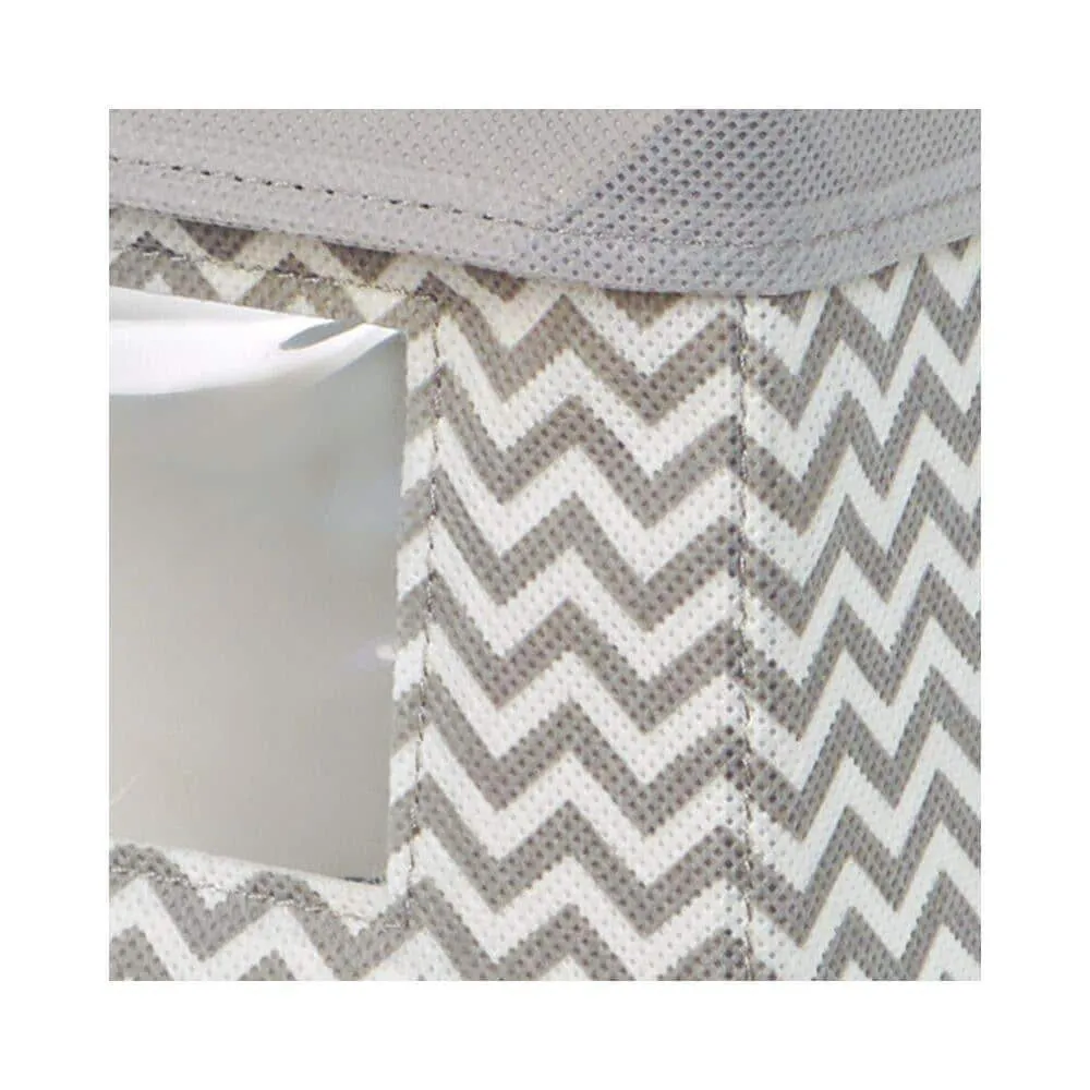 mDesign Soft Stackable Fabric Closet Storage Organizer Holder Bin with Clear Window, Attached Hinged Lid - for Bedroom, Hallway, Entryway, Bathroom - Chevron Print - Medium, 4 Pack - Taupe/Natural