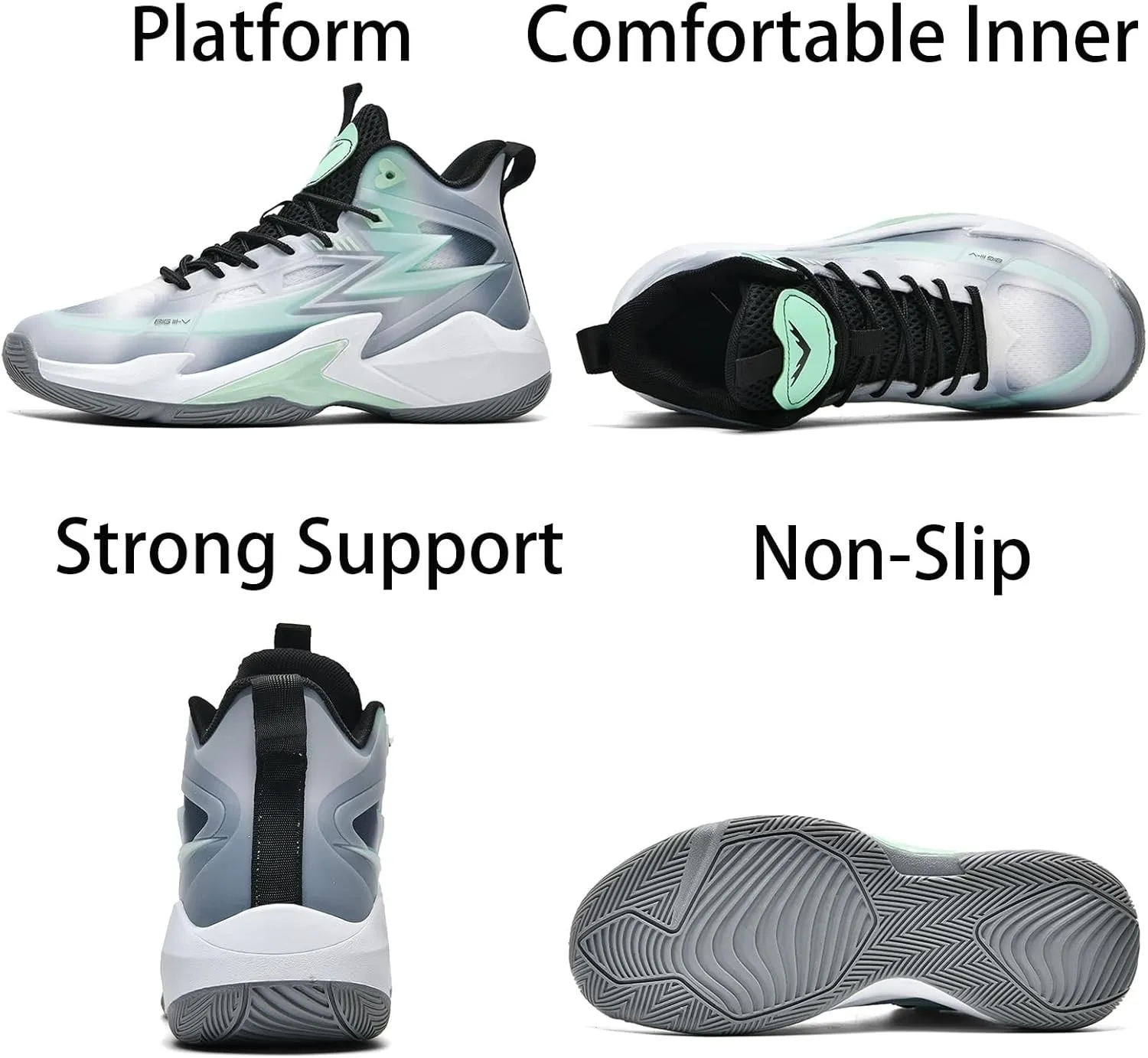 Men's Breathable Mesh Lace Up Basketball Shoes Fashion High-Top Non-Slip Sneakers Casual Gym Sports Tennis Jogging Running Walking Shoes