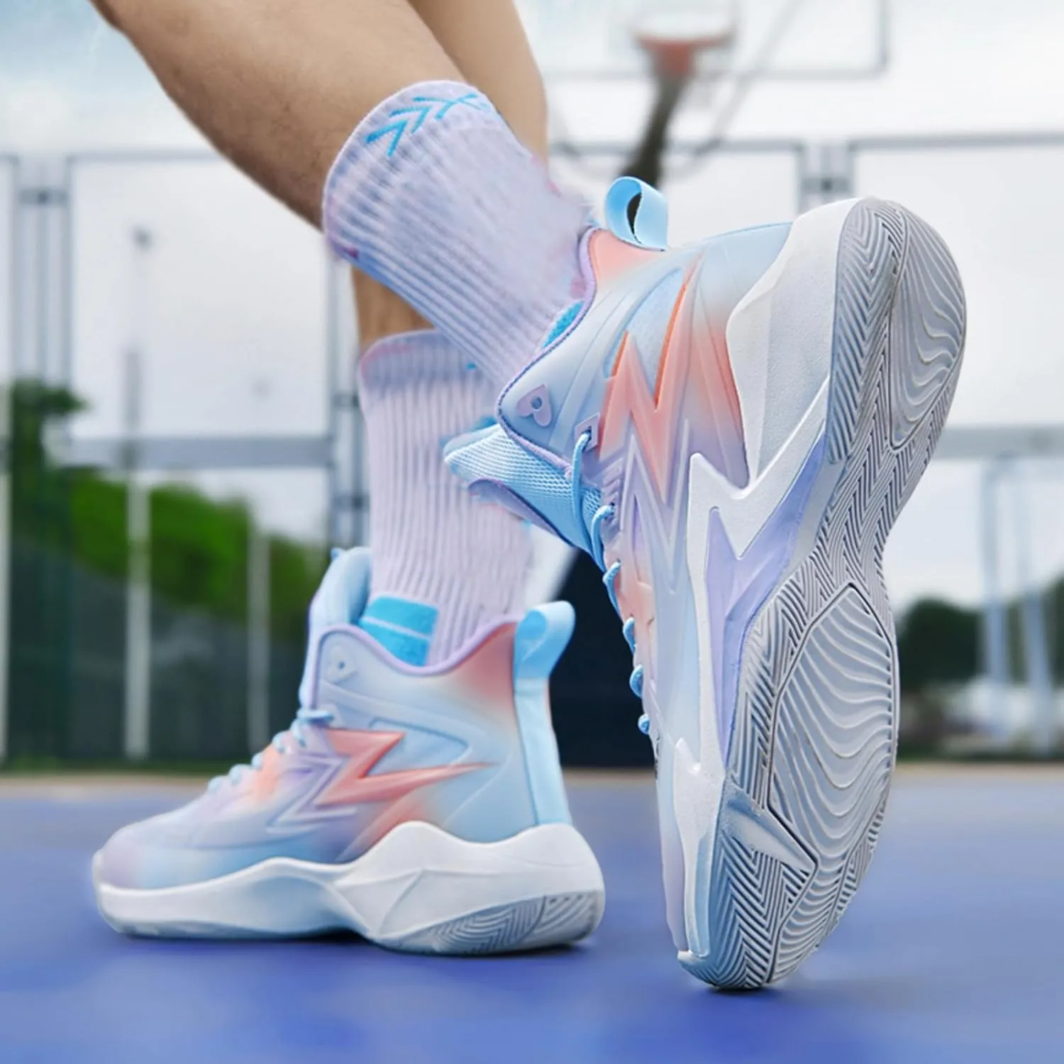 Men's Breathable Mesh Lace Up Basketball Shoes Fashion High-Top Non-Slip Sneakers Casual Gym Sports Tennis Jogging Running Walking Shoes