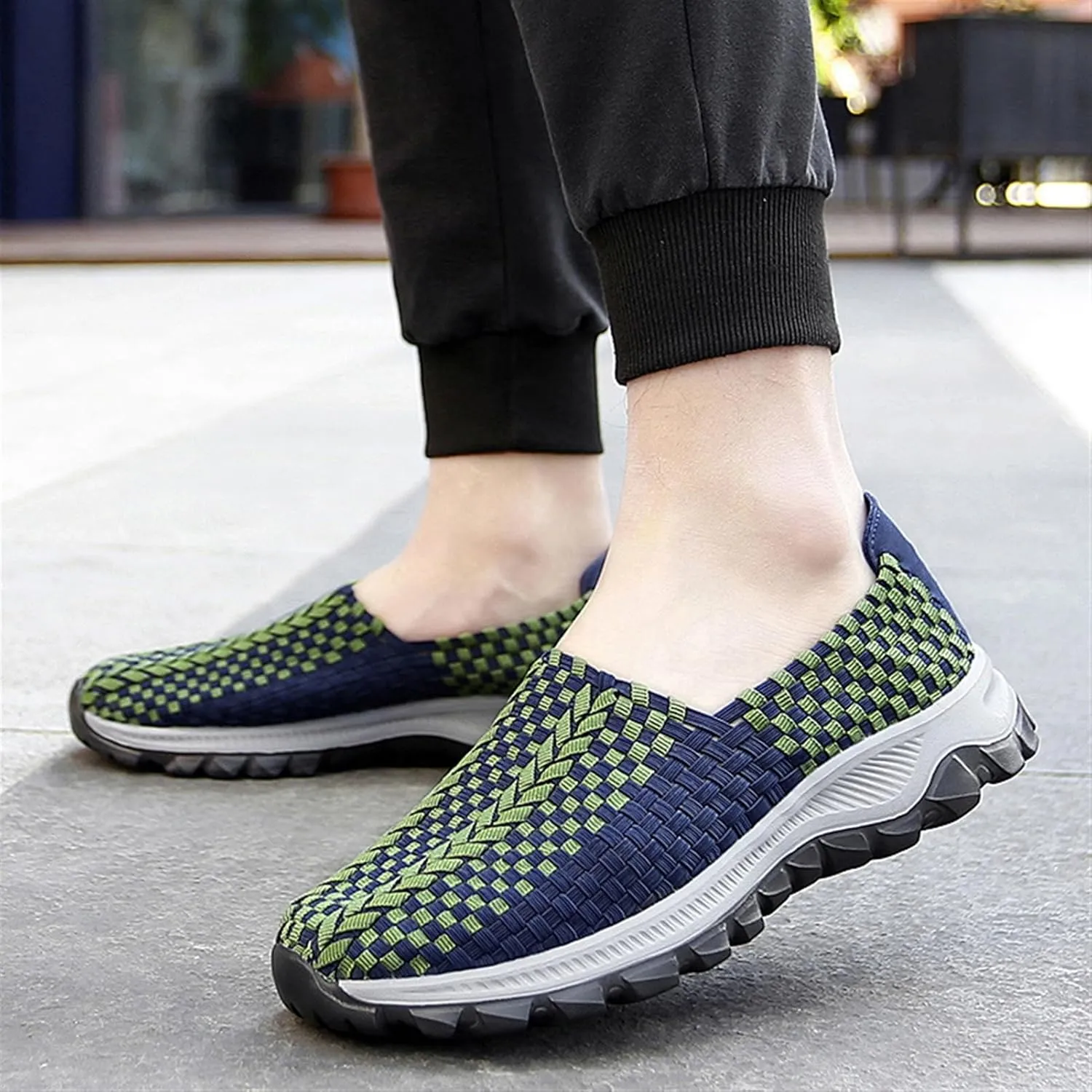 Men's Elastic Stretch Athletic Non Slip Fashion Sneakers Lightweight Breathable Walking Shoes Mesh Workout Casual Running Shoes