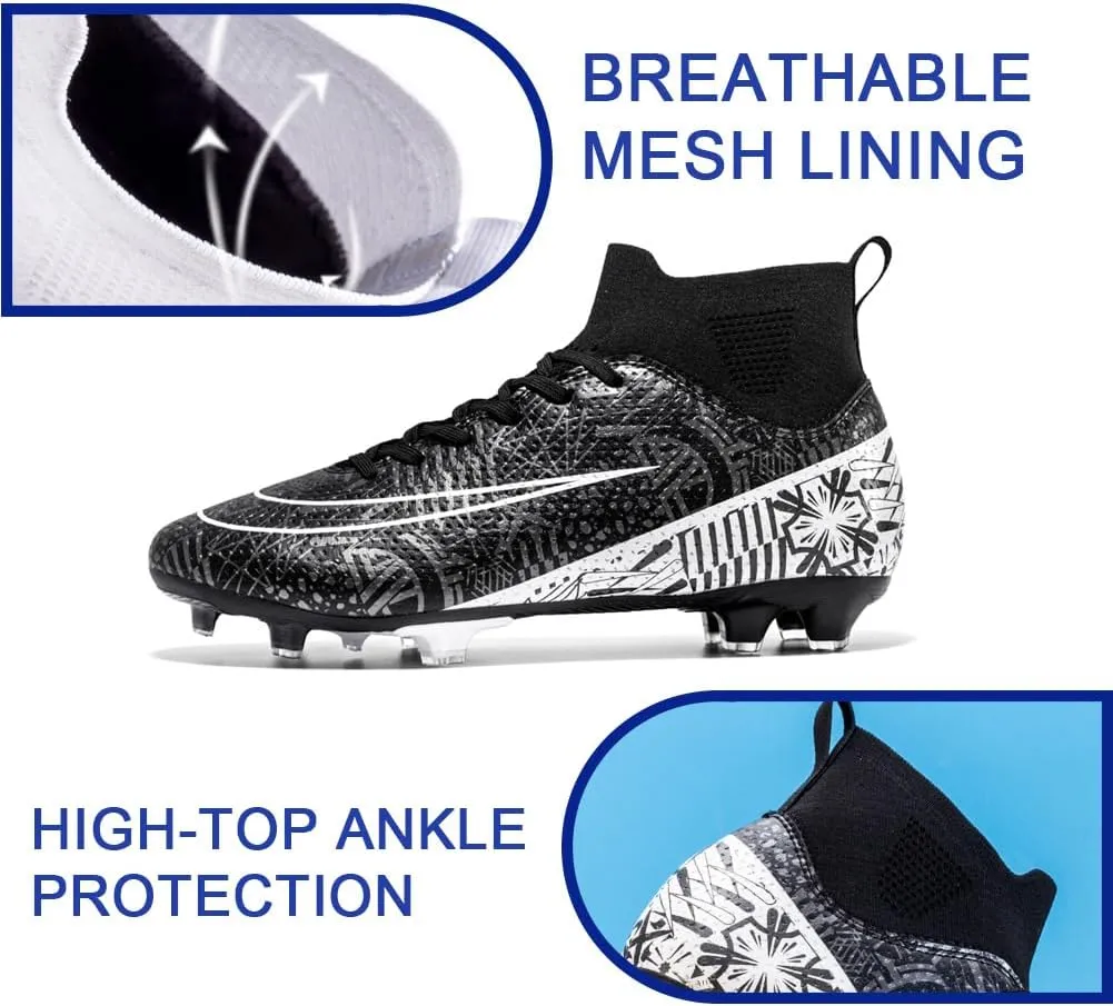Men's High-Top Cleats Soccer for Football Training - Lightweight Turf Shoes for School - Futsal Shoes for Soccer Game