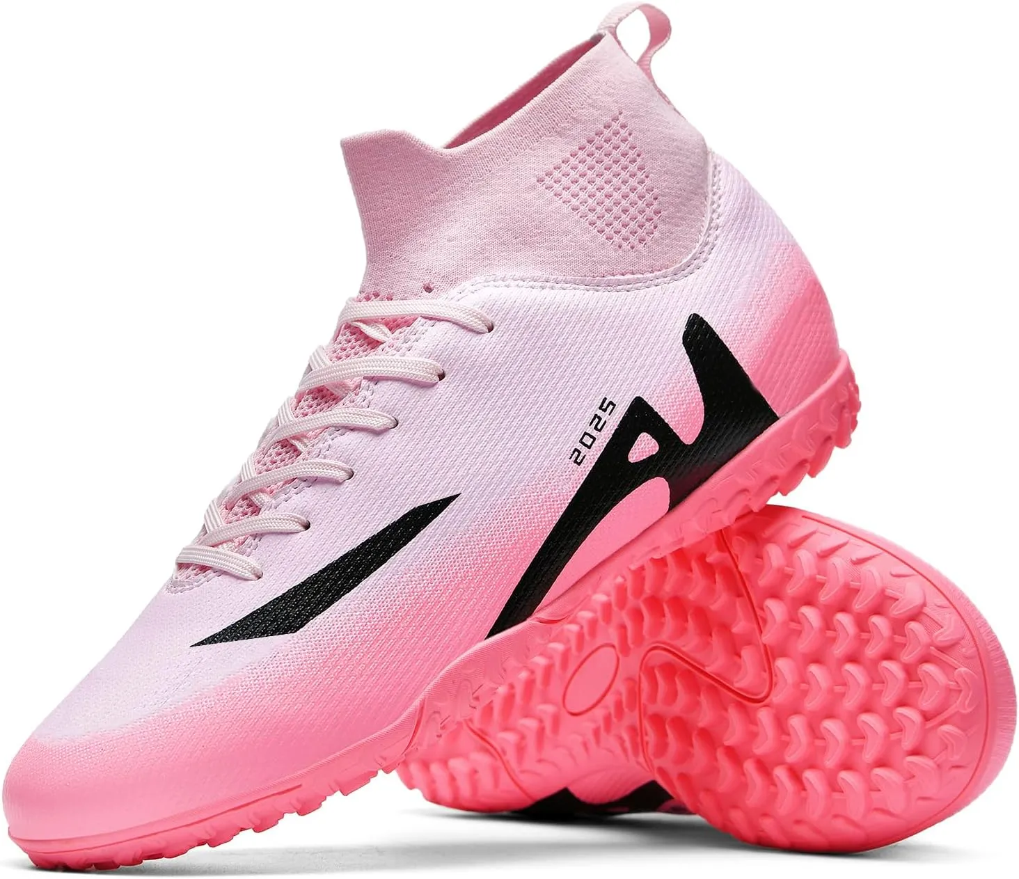 Men's Soccer Shoes High-Tops Lace-Up Non-Slip Spikes Indoor Football Futsal TF Turf Cleats