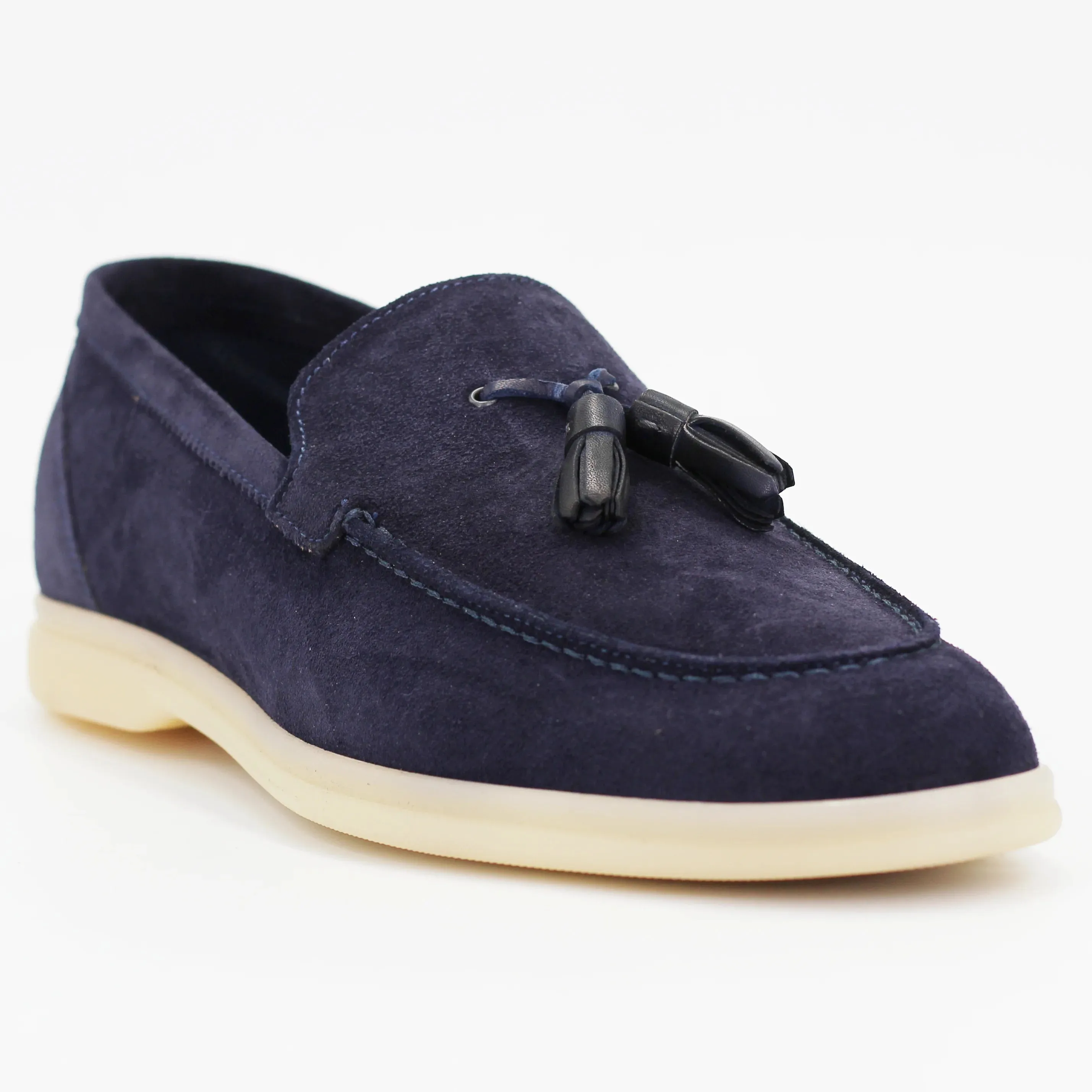 Men's tassle moccasin in calf leather suede navy blue (BRU10016)