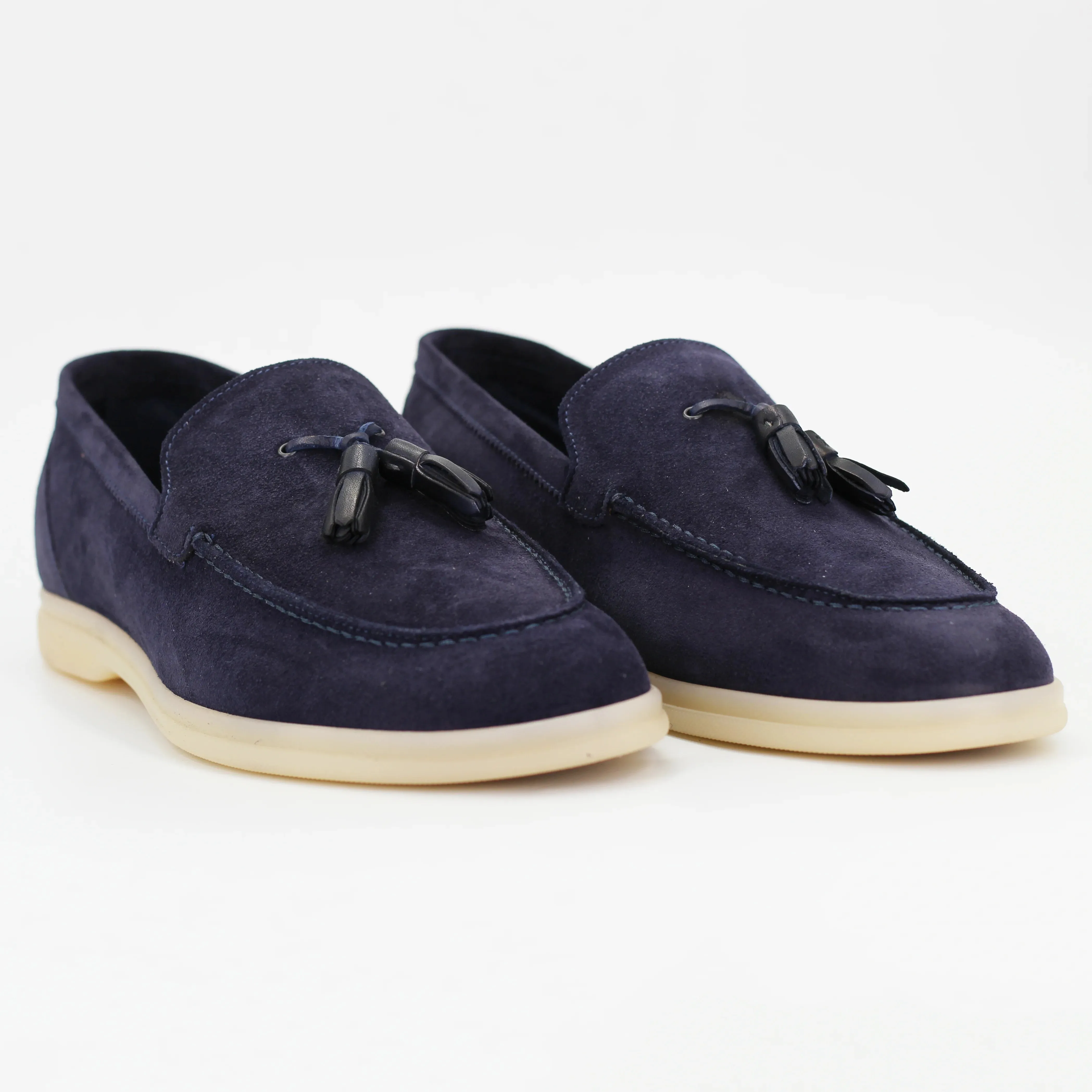 Men's tassle moccasin in calf leather suede navy blue (BRU10016)