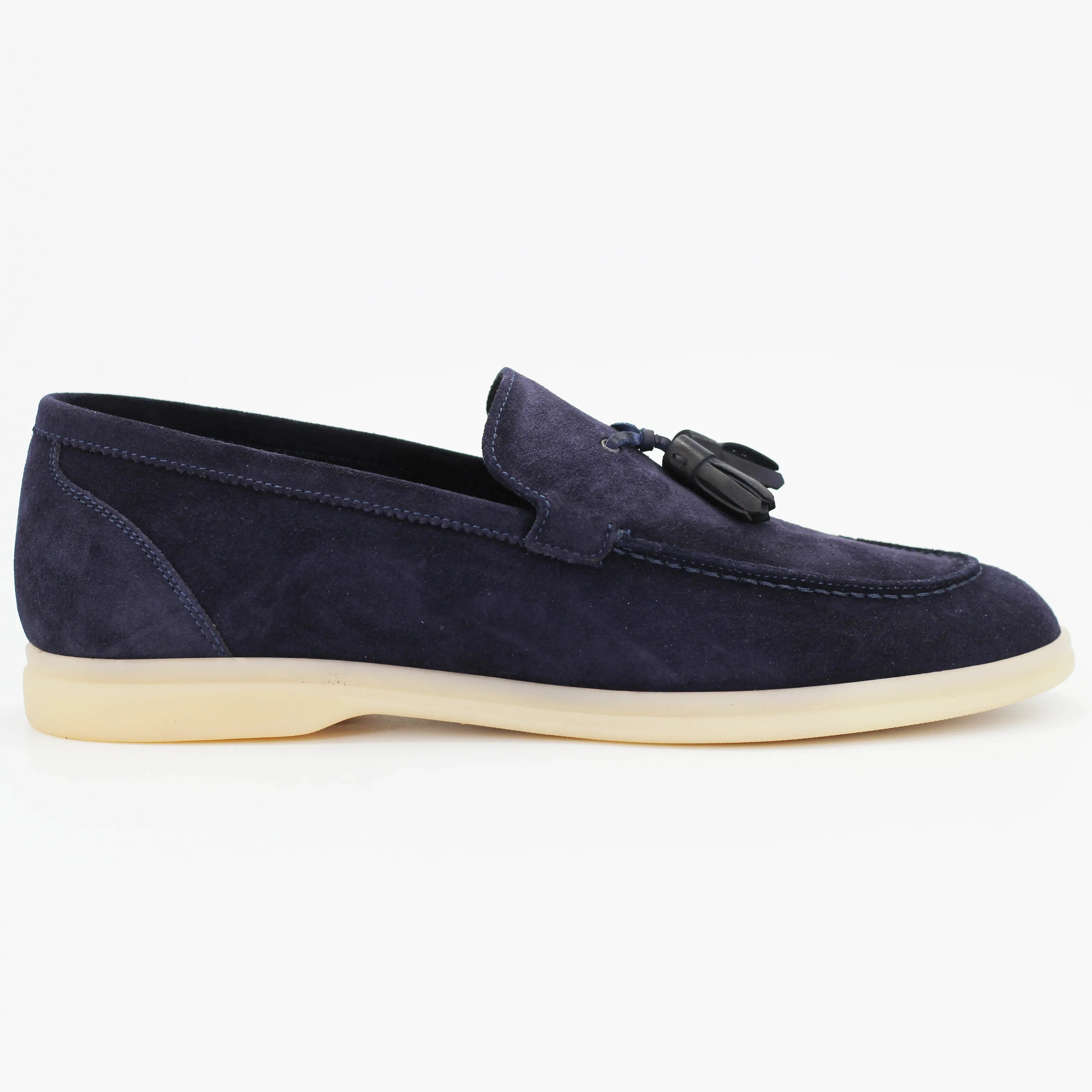 Men's tassle moccasin in calf leather suede navy blue (BRU10016)