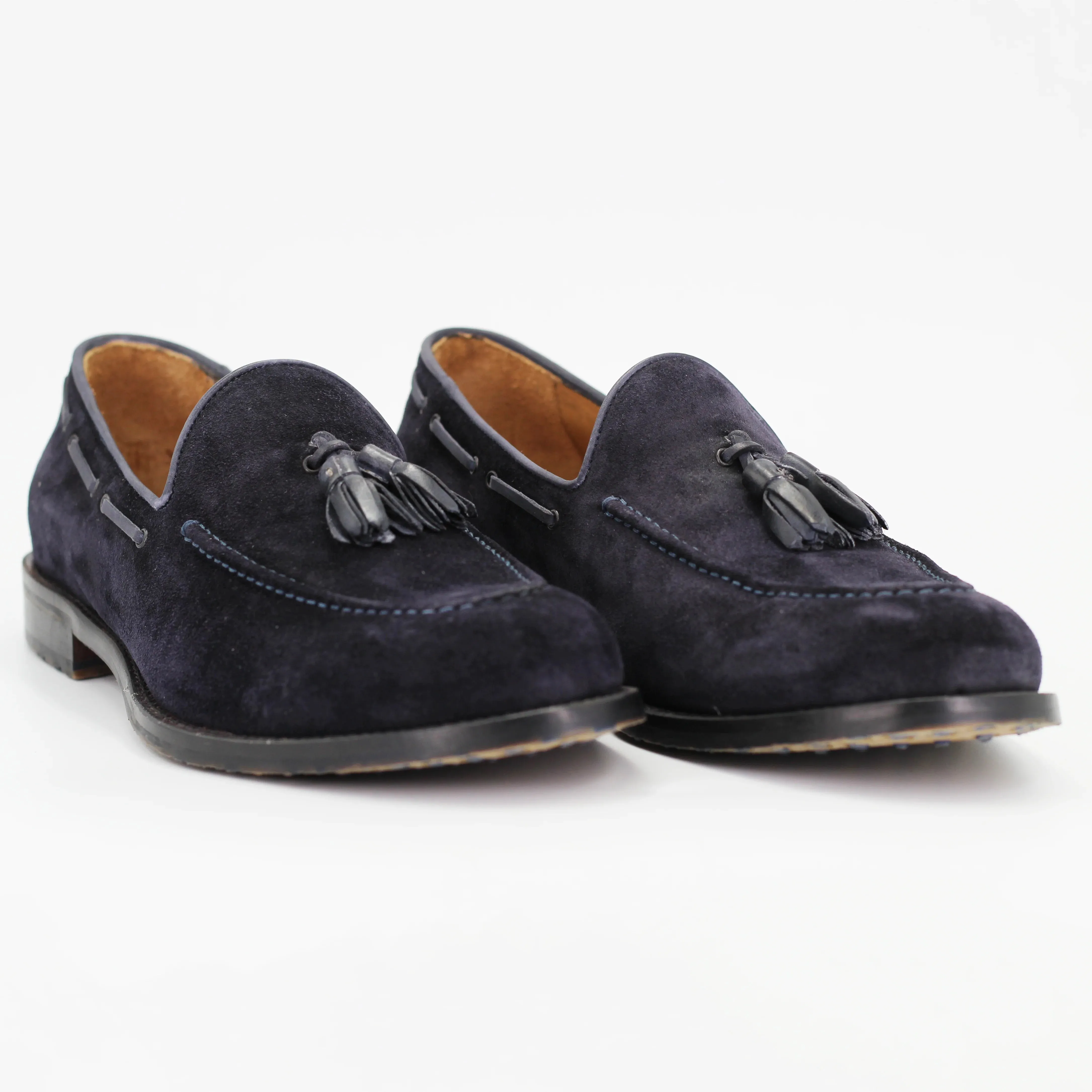Men's tassle moccasin in calf leather suede navy blue (BRU11234)